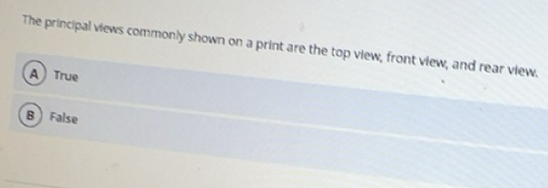 Solved: The principal views commonly shown on a print are the top view ...