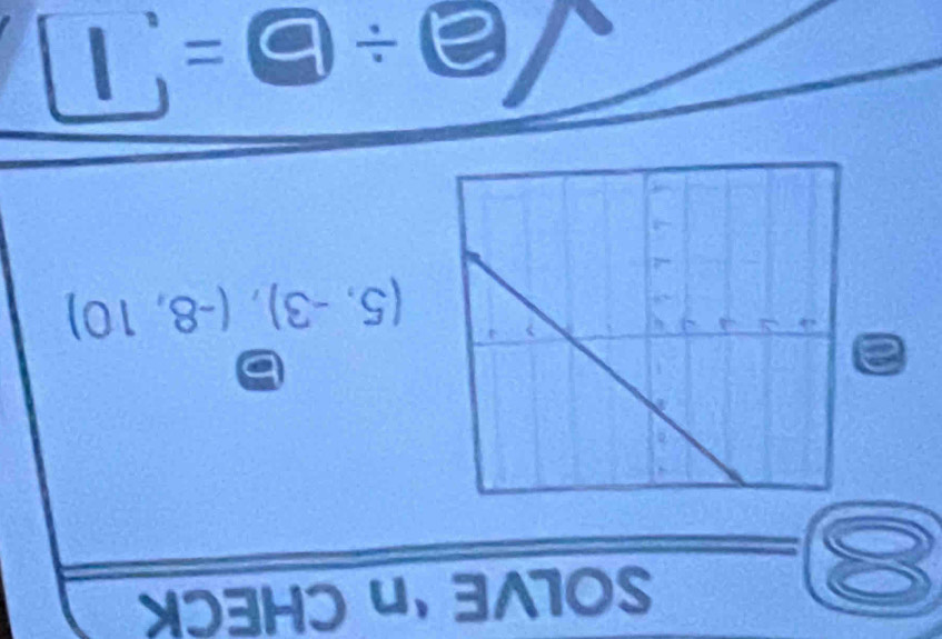 SOLVE ‘n CHECK 
a 
5
(5,-3),(-8,10)
sqrt()/ 6=.1