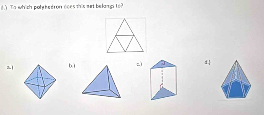 ) To which polyhedron does this net belongs to?
a.)b.) c.) A
d.)