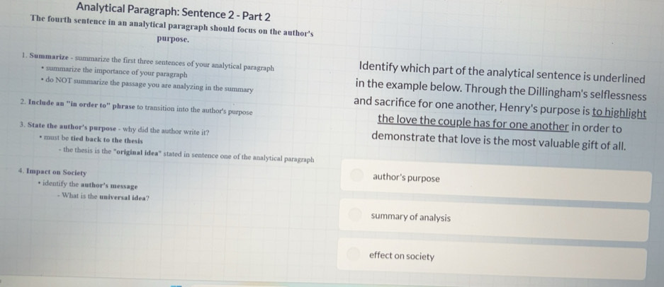 Solved: Analytical Paragraph: Sentence 2 - Part 2 The fourth sentence ...