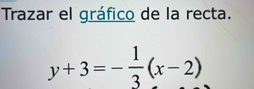 Trazar el gráfico de la recta.
y+3=- 1/3 (x-2)