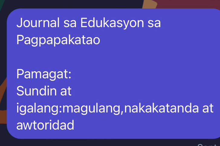 Journal sa Edukasyon sa 
Pagpapakatao 
Pamagat: 
Sundin at 
igalang:magulang,nakakatanda at 
awtoridad