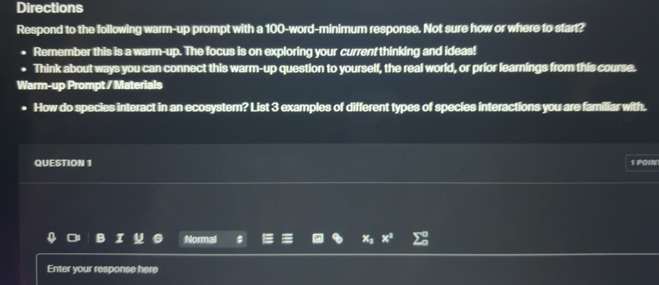 Solved: Directions Respond to the following warm-up prompt with a 100 ...
