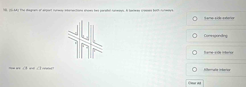 Solved: (G.6A) The diagram of airport runway intersections shows two ...