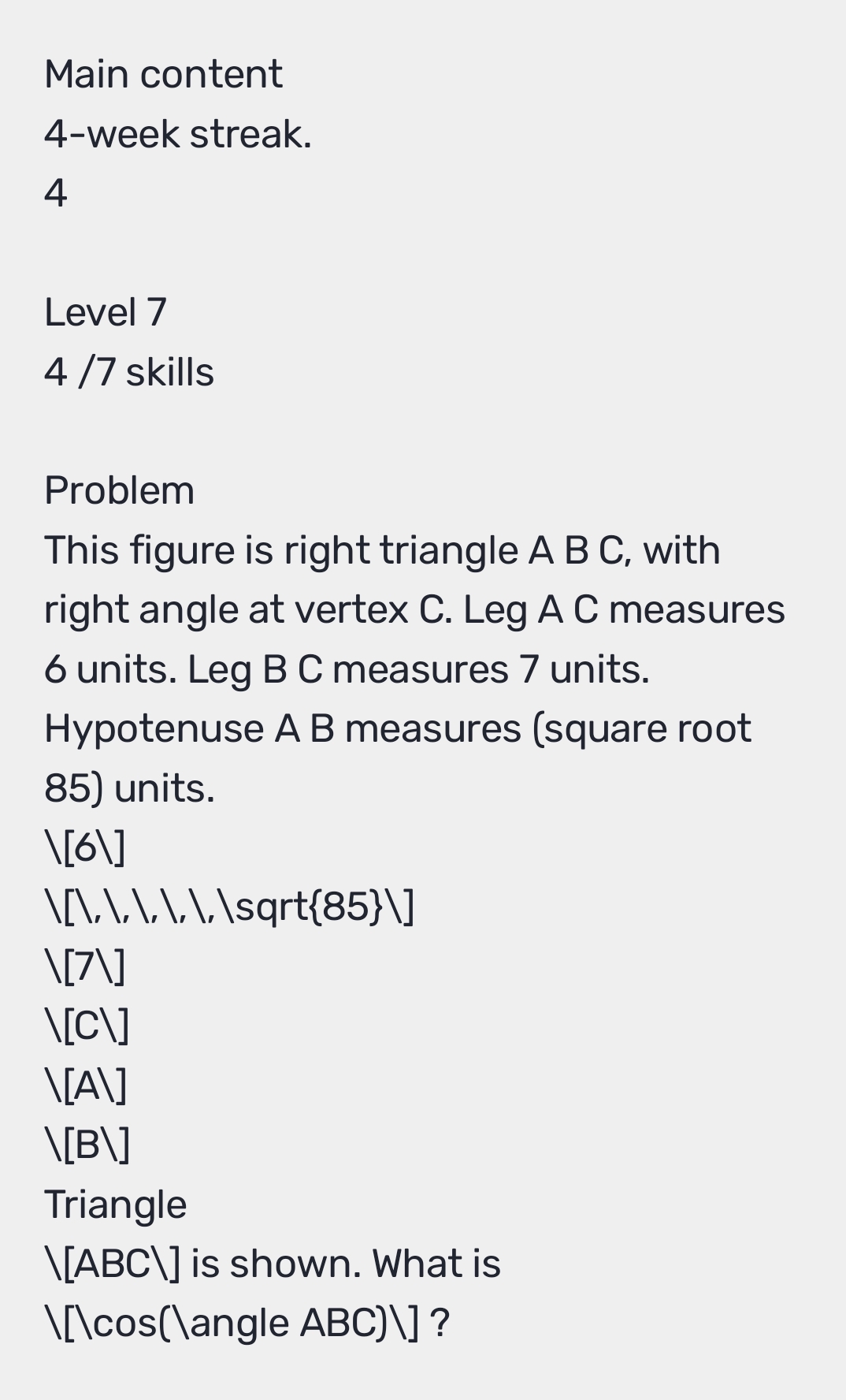 Solved: Main content 4-week streak. 4 Level 7 4 /7 skills Problem This ...