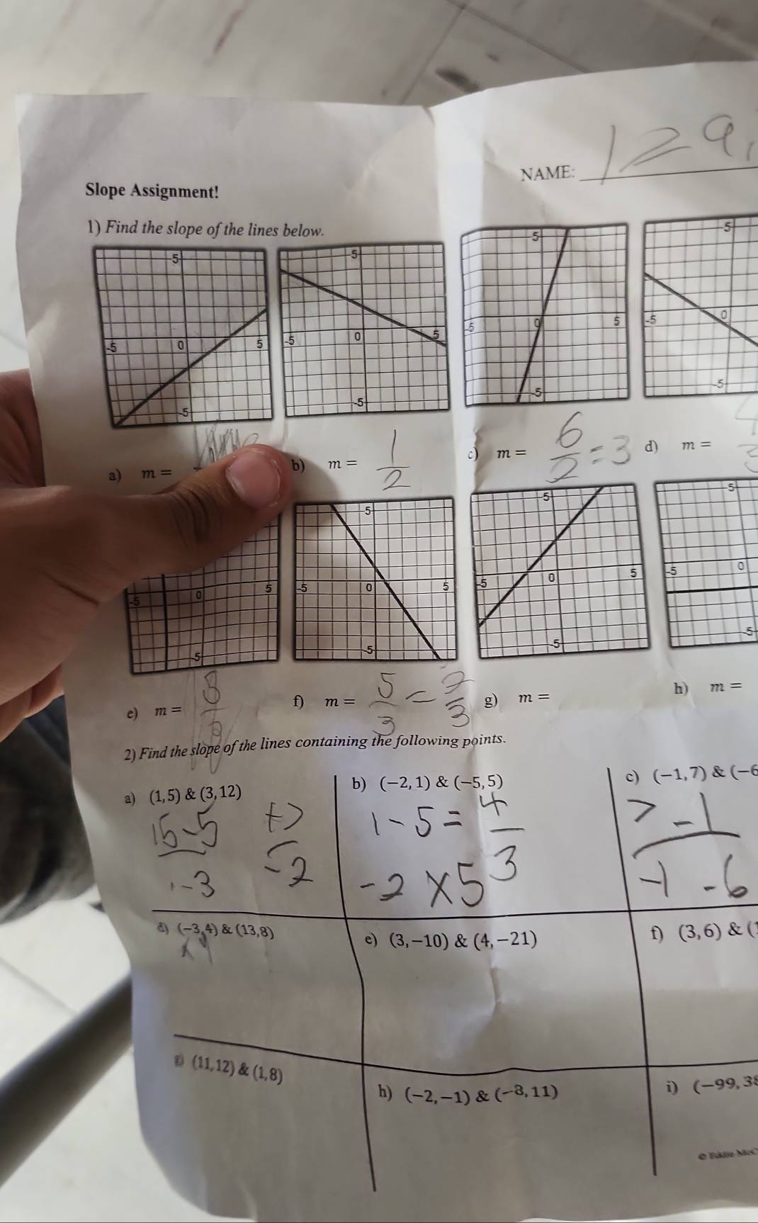 Solved: NAME: _ Slope Assignment! 1) Find the slope of the lines below ...