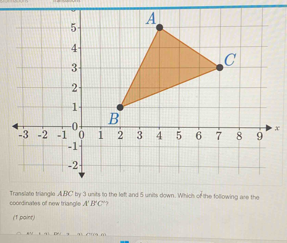 coordinates of new triangle A'B'C' ? 
(1 point)