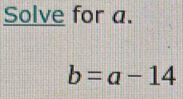 Solve for a.
b=a-14