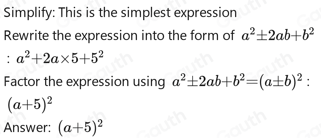 Solved: a^2+10a+25 [Math]