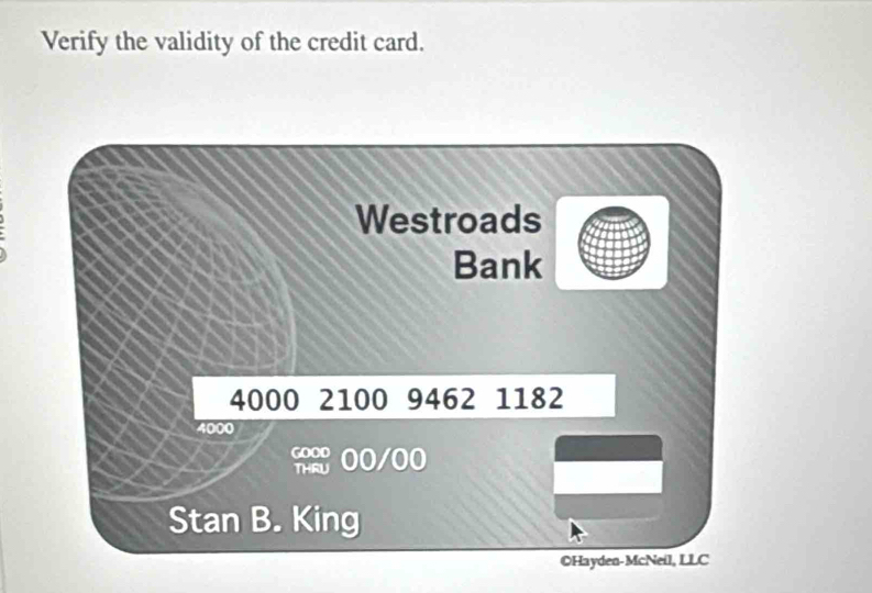 Verify the validity of the credit card.