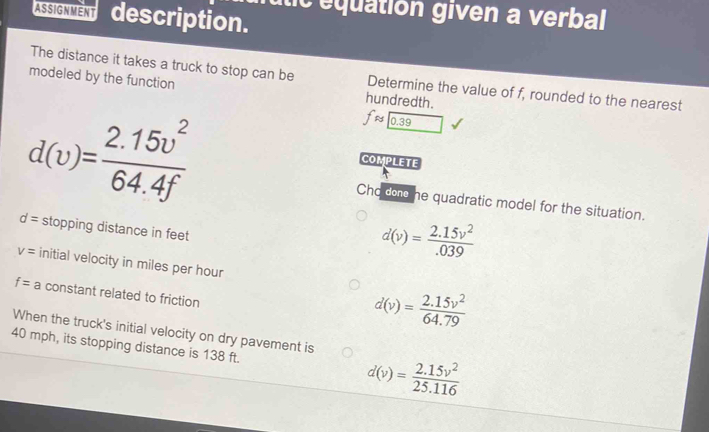 Solved: utic équation given a verbal assignment description. The ...
