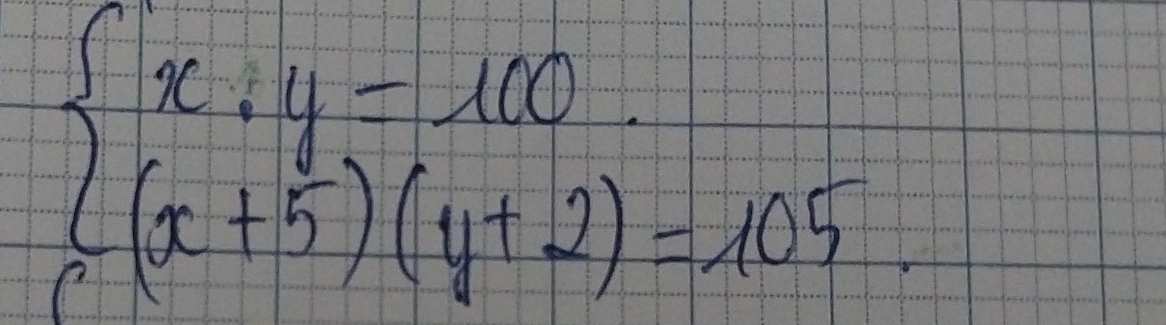 beginarrayl x+y=100. (x+5)(y+2)=105endarray.