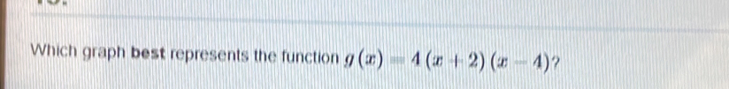 Which graph best represents the function g(x)=4(x+2)(x-4) ?