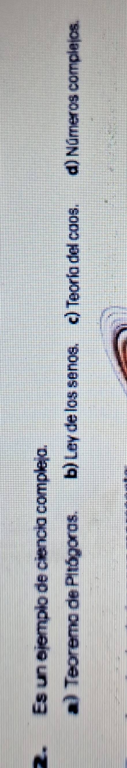 Es un ejemplo de ciencía compleja.
*) Teorema de Pitágoras. b) Ley de los senos. c) Teoría del caos. d) Números complejos.
