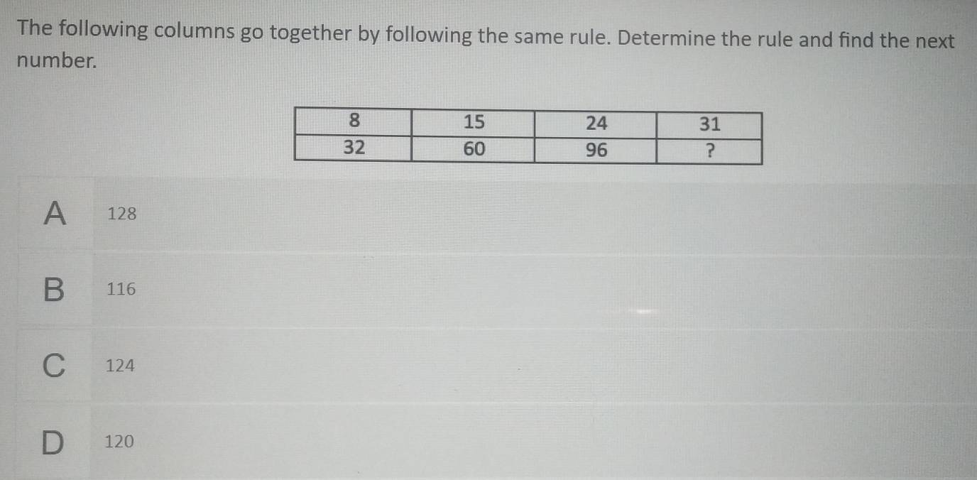 Solved: The following columns go together by following the same rule ...