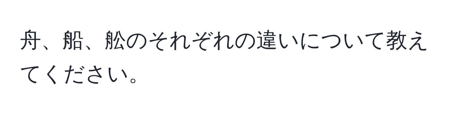 舟、船、舩のそれぞれの違いについて教えてください。