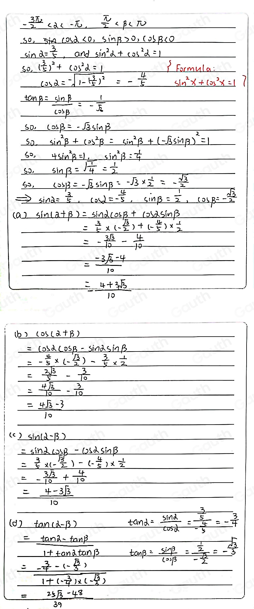 Solved: Find the exact value of each of the following under the given ...
