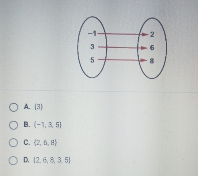 A.  3
B.  -1,3,5
C.  2,6,8
D.  2,6,8,3,5