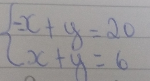 beginarrayl x+y=20 x+y=6endarray.