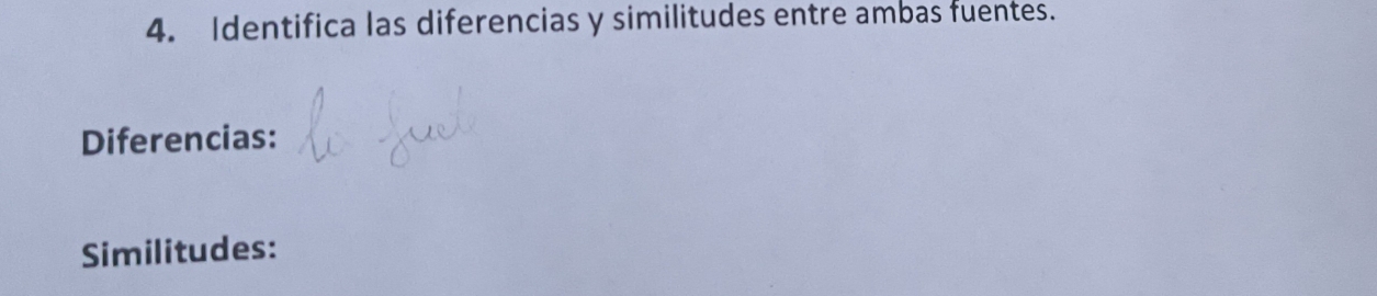 Identifica las diferencias y similitudes entre ambas fuentes. 
Diferencias: 
Similitudes: