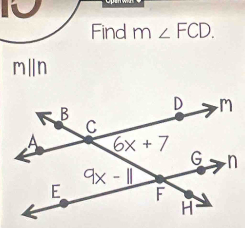 Find m∠ FCD.
m∥n