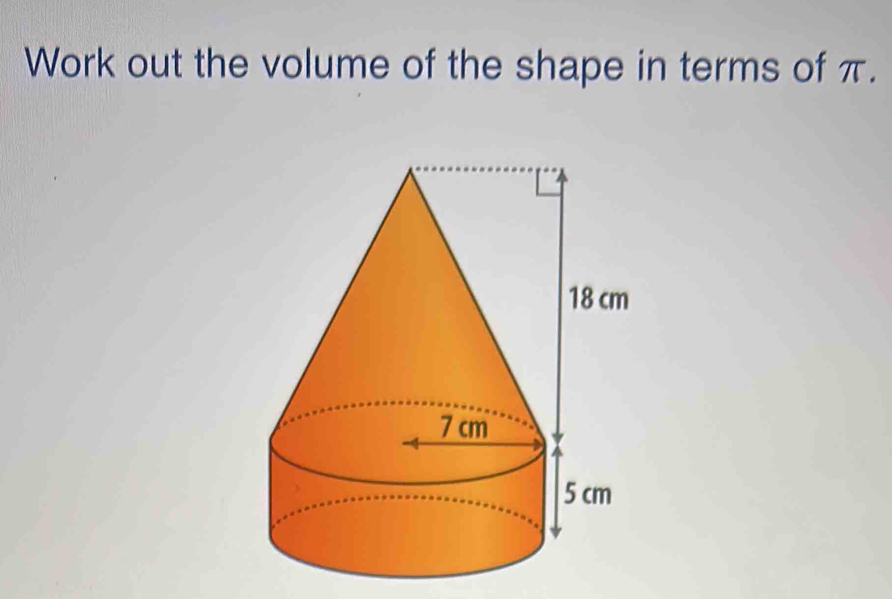 Work out the volume of the shape in terms of π.