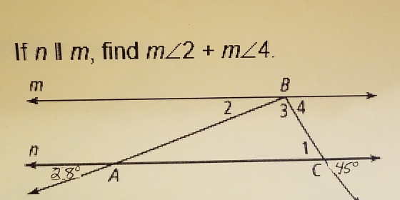 If nparallel m , find m∠ 2+m∠ 4.