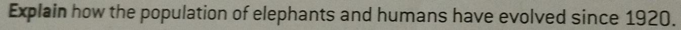 Explain how the population of elephants and humans have evolved since 1920.