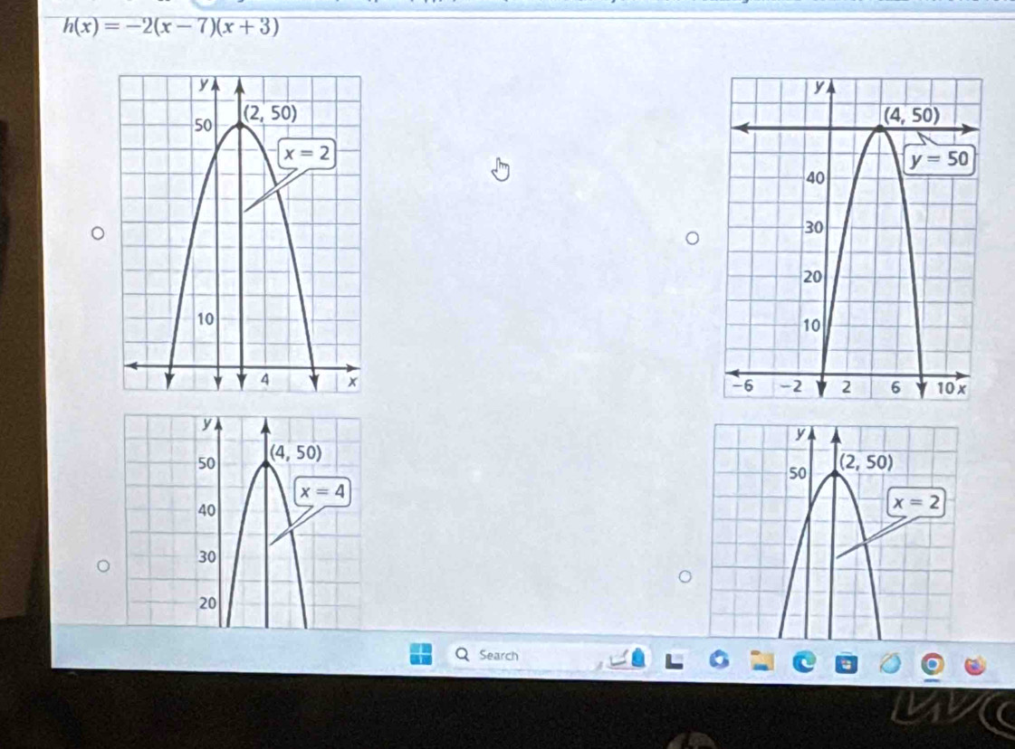 h(x)=-2(x-7)(x+3)

Search