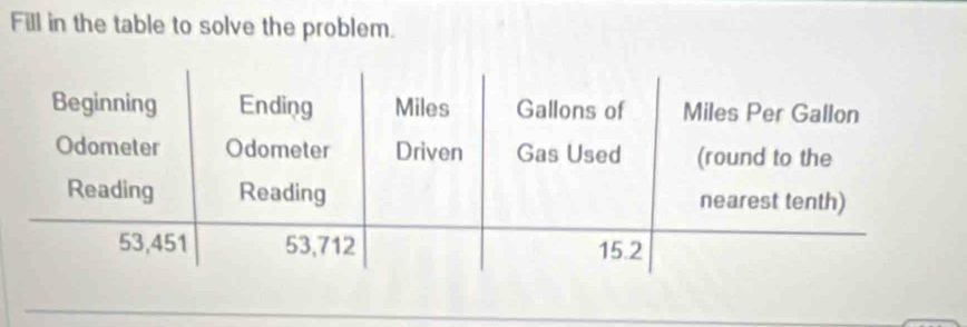 Fill in the table to solve the problem.