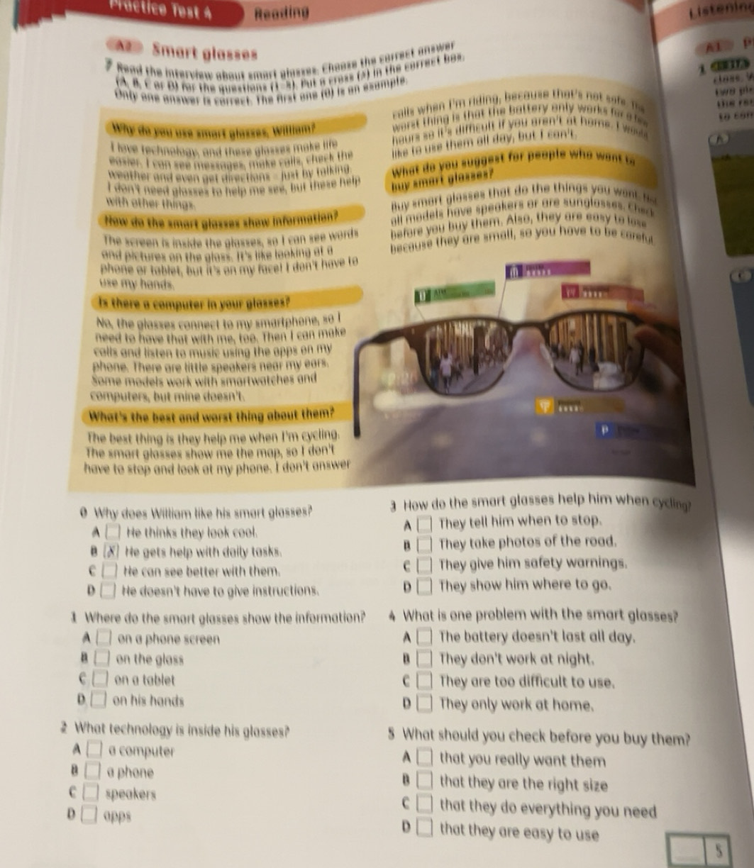 Risolto:Práctico Test 4 Reading Listening r Smart glasses 7 Read the ...