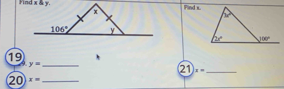 Find x.
19
9. y= _
21 x= _
20 x= _