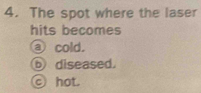 The spot where the laser
hits becomes
a cold.
⑤ diseased.
hot.