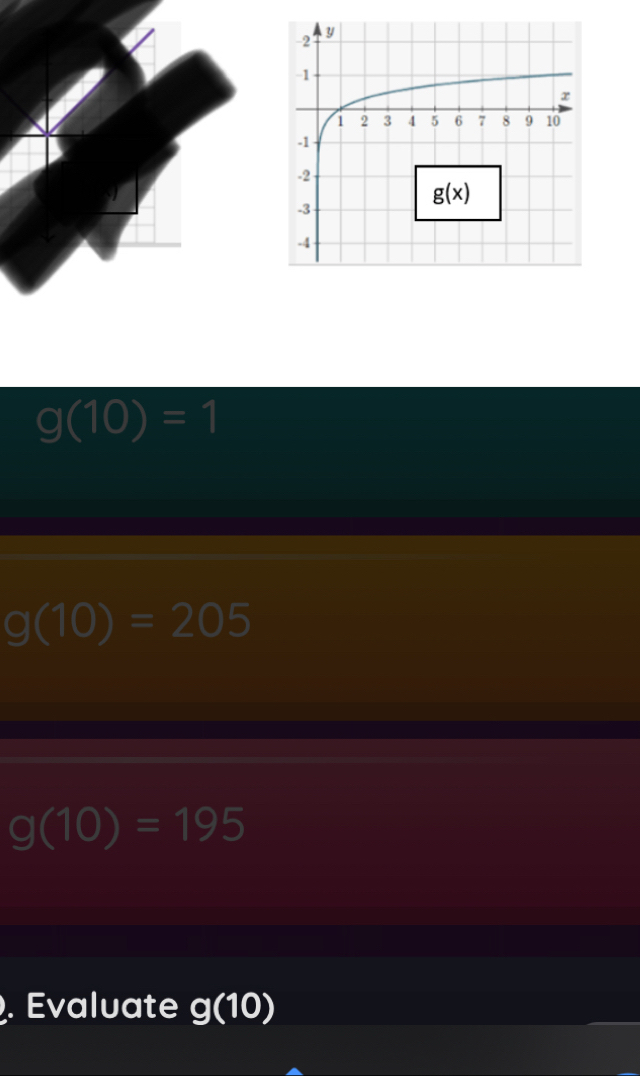 g(10)=1
g(10)=205
g(10)=195. Evaluate g(10)