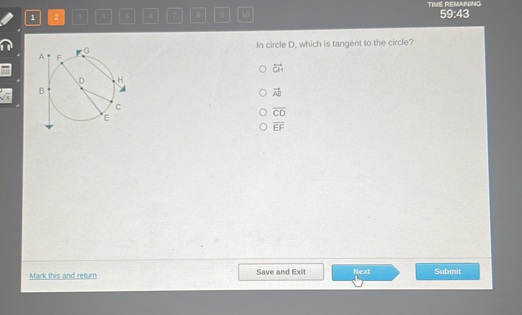 Solved: TIME REMAINING 1 2 3 4 5 6 7 8 9 10 59:43 In circle D, which is ...