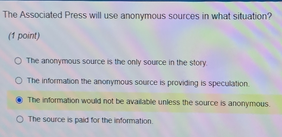 Solved: The Associated Press will use anonymous sources in what ...