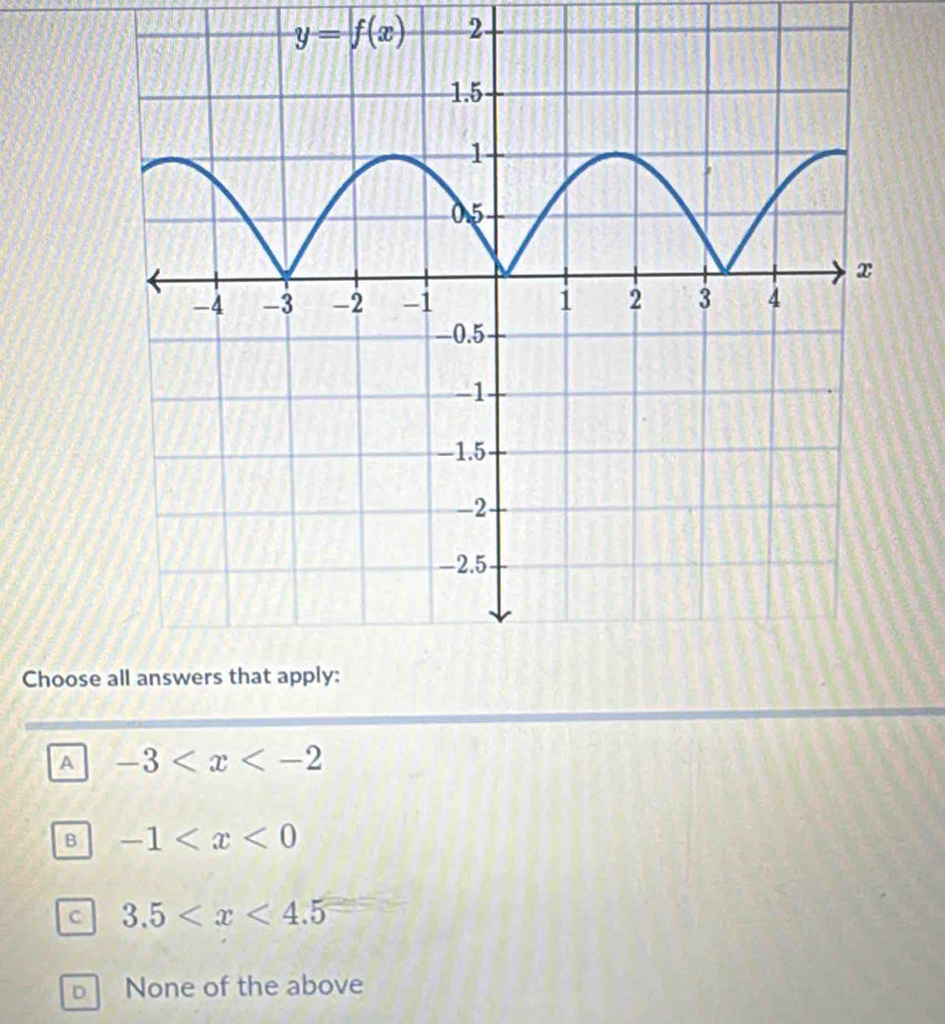 y=f(x) 2
Choose
A -3
B -1
C 3.5
D None of the above