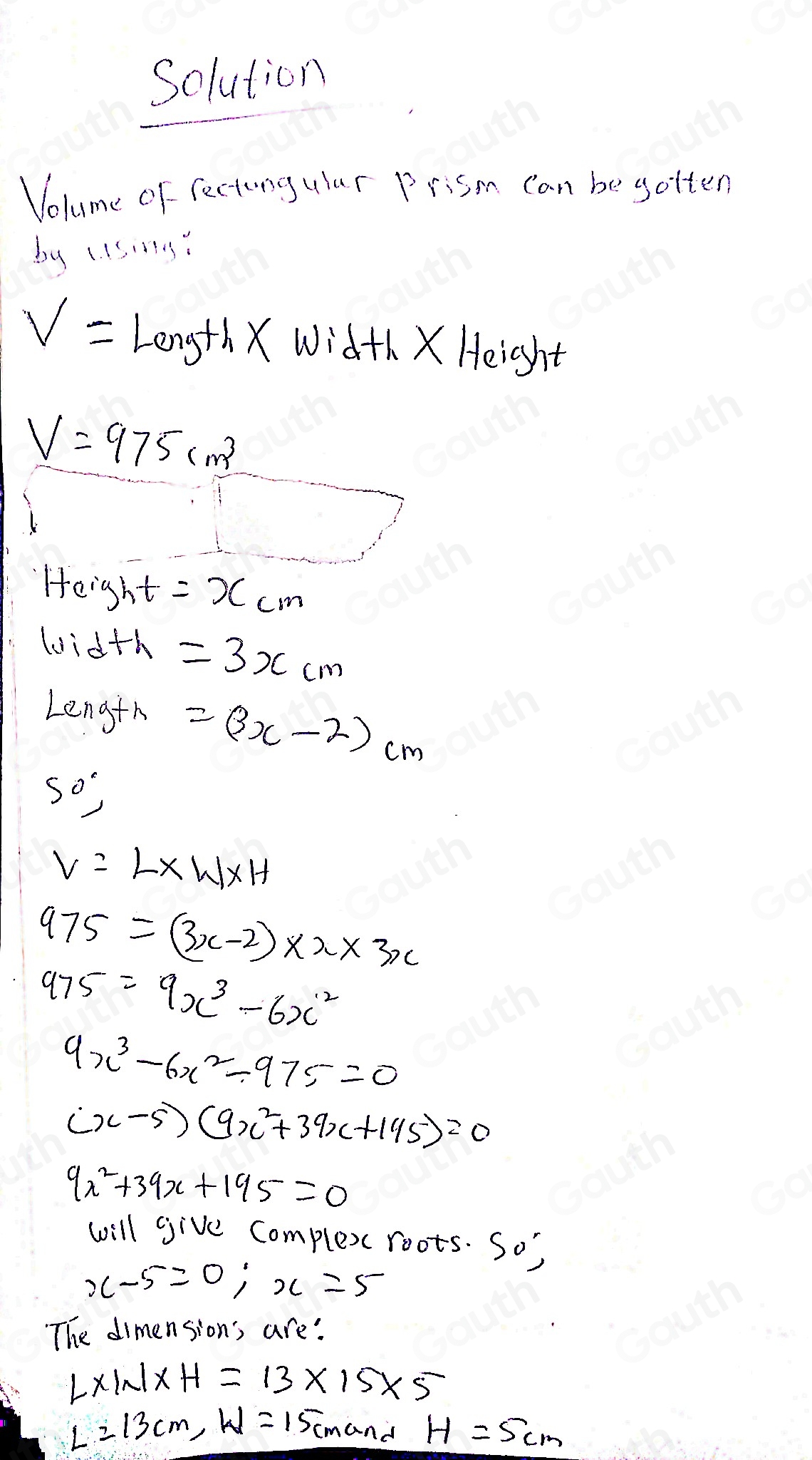 Solved: A cereal box is a rectangular prism with a volume of 975cm^3 ...