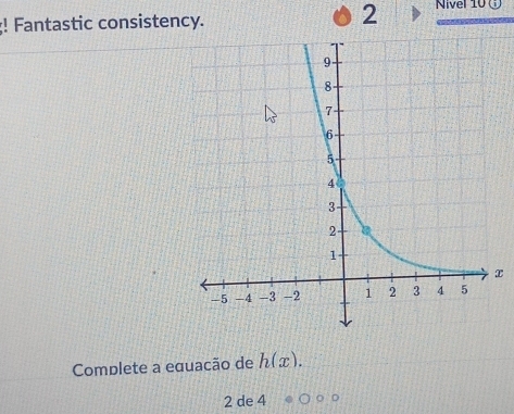 2 
! Fantastic consistency. Nivel 10 ( 
x 
Complete a eguacão de h(x).
2 de 4