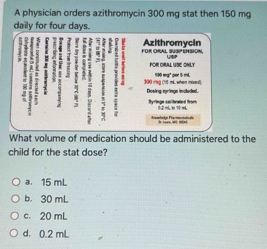 Solved: A physician orders azithromycin 300 mg stat then 150 mg daily ...