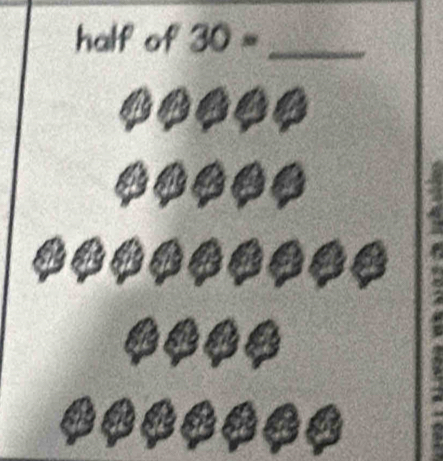 half of 30= _