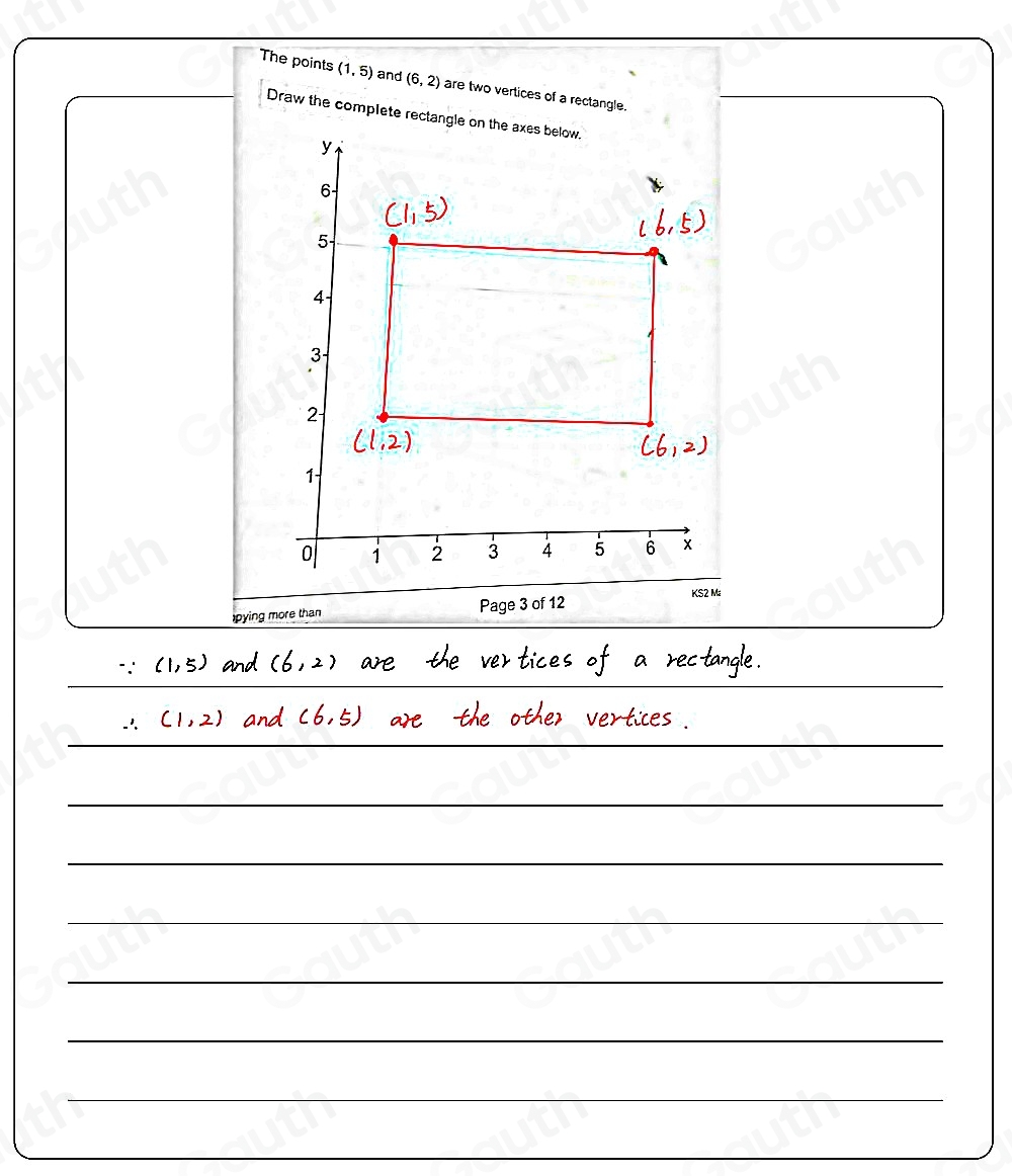 Solved: The points (1,5) and (6,2) are two vertices of a rectangle ...