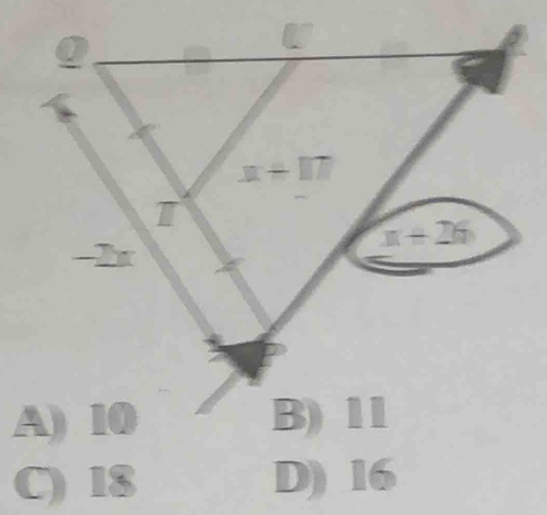 A) 10 B) 11
C) 18 D) 16