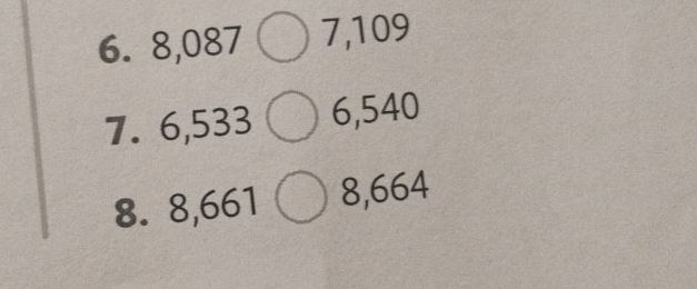 8,087 7,109
7. 6,533 6,540
8. 8, 661 8,664