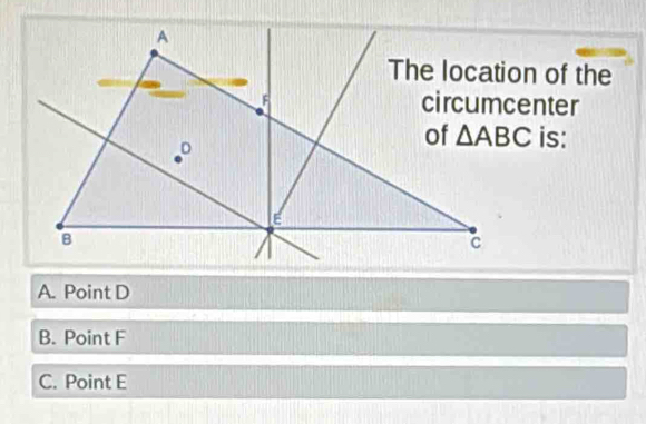 is:
A. Point D
B. Point F
C. Point E