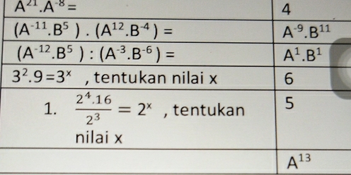 A^(21).A^(-8)=