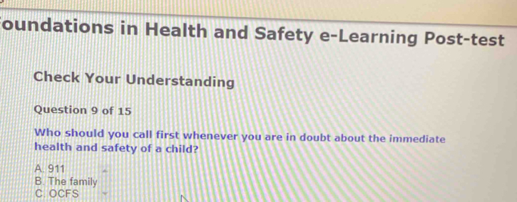 Solved: oundations in Health and Safety e-Learning Post-test Check Your ...