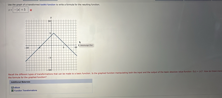 Solved: Use the graph of a transformed toolkit function to write a ...