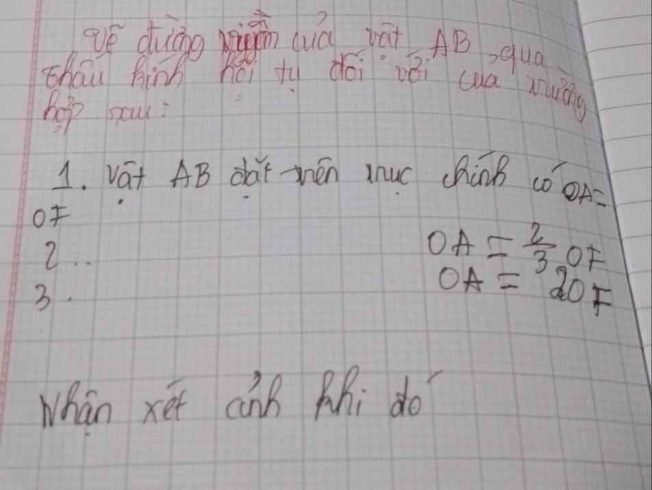 ve duāng xigin wuà iā AB, quà 
Zhāu hing hái ty dài vèi wa muáng 
hop saul : 
1. Vat AB dài zhén 1nuC chànB cǒoA 
of 
2.
OA= 2/3  of 
3.
OA=2OF
Whán xét cnB QRi do