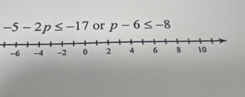 -5-2p≤ -17 or p-6≤ -8